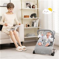 BC10139GR Foldable Baby Bouncer with Removable Fabric Cover & Toy Bar, Gray