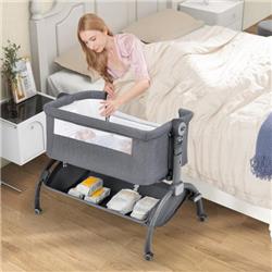 BC10140GR 3-in-1 Baby Bassinet with Double-Lock Design & Adjustable Heights, Gray