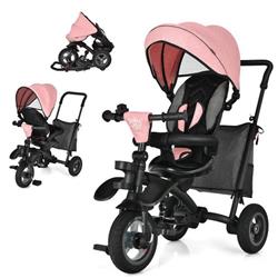 BC10160PI 7-in-1 Baby Folding Tricycle Stroller with Rotatable Seat, Pink -  Costway