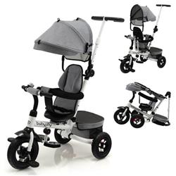 BC10014GR Folding Tricycle Baby Stroller with Reversible Seat & Adjustable Canopy, Gray