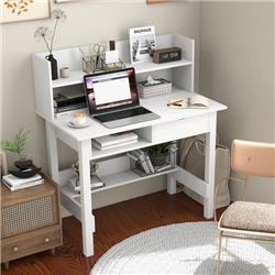 Picture of Costway CB10501WH Home Office Computer Desk with Storage Shelves & Drawer Ideal for Working & Studying&#44; White