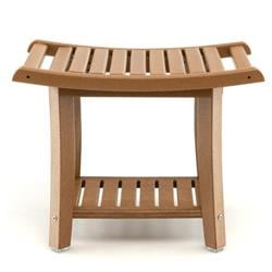 BA7859CF Waterproof Bath Stool with Curved Seat & Storage Shelf, Brown