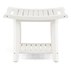 BA7859WH Waterproof Bath Stool with Curved Seat & Storage Shelf, White