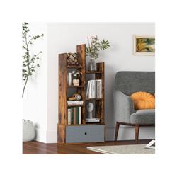 CB10406CF 7-Tier Open-Back Bookshelf with Drawer, Rustic Brown