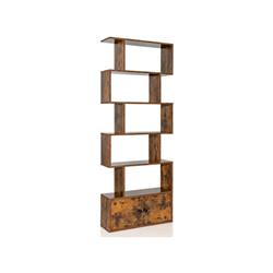 CB10422CF 6-Tier S-Shaped Freestanding Bookshelf with Cabinet & Doors, Coffee
