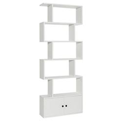 CB10422WH 6-Tier S-Shaped Freestanding Bookshelf with Cabinet & Doors, White