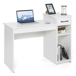 Picture of Costway CB10438WH Computer Desk PC Laptop Table with Drawer & Shelf&#44; White