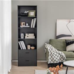 CB10442DK 6-Tier Tall Freestanding Bookshelf with 4 Open Shelves & 2 Drawer, Black