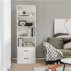 CB10442WH 6-Tier Tall Freestanding Bookshelf with 4 Open Shelves & 2 Drawer, White