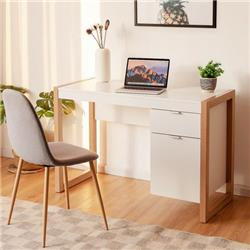 Picture of Costway CB10449WH Modern Computer Desk Study Table Writing Workstation with Cabinet & Drawer&#44; White