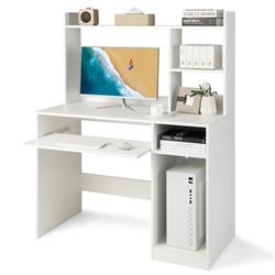 Picture of Costway CB10459WH Home Office Computer Desk with Bookcase Keyboard Tray & CPU Stand&#44; White
