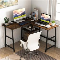 Picture of Costway CB10470US-CF L-Shaped Corner Computer Desk with Storage Shelves, Brown