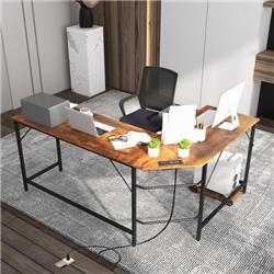Picture of Costway CB10477US-CF L-Shaped Computer Desk with CPU Stand Power Outlets & USB Ports&#44; Rustic Brown