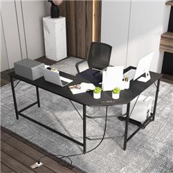 Picture of Costway CB10477US-DK L-Shaped Computer Desk with CPU Stand Power Outlets & USB Ports&#44; Black