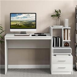 Picture of Costway CB10478WH Computer Desk Home Office with Bookshelf & Drawer&#44; White