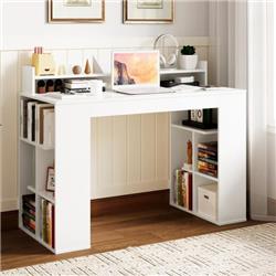 Picture of Costway CB10480WH Office Computer Desk with Dual 3 Tier Bookshelf & Monitor Shelf&#44; White
