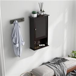 BA7597CF Bathroom Wall Mount Single Door Storage Cabinet with Height Adjustable Shelf, Rustic Brown