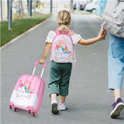 Picture of Costway BG51213DJ 12 & 16 in. Kids Luggage Set with Backpack & Suitcase for Travel-Lovely Unicorn - 2 Piece