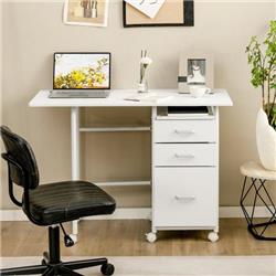 Picture of Costway CB10359WH Home Office Folding Computer Laptop Desk Wheeled with 3 Drawer, White