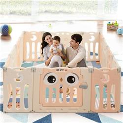 BB5627PI 14-Panel Baby Playpen Kids Activity Center Foldable Play Yard with Lock Door, Pink