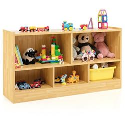 CB10297BE Kids 2-Shelf Bookcase 5-Cube Wood Toy Storage Cabinet Organizer, Beige -  Costway