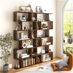 CB10344CF 6-Tier S-Shaped Bookshelf Storage Display Bookcase Decor Z-Shelf, Coffee