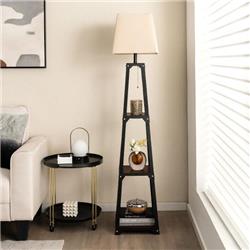 Picture of Costway EU10101US-DK Trapezoidal Designed Floor Lamp with 3 Tiered Storage Shelf, Brown