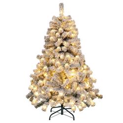 CM24076 4.5 ft. Pre-Lit Premium Snow Flocked Christmas Tree with 150 Lights