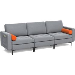 HV10310OG-A-HV10310OG-B-HV10310OG-E 3-Seat Sectional Sofa with Side Storage Pocket & Metal Leg, Gray