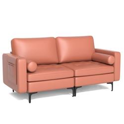 HV10310RE-A-HV10310RE-B Modern Loveseat Sofa with 2 Bolsters & Side Storage Pocket, Pink