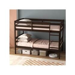 HU10487CF-T Solid Wood Twin Size Over Bunk Bed Frame with High Guardrails & Integrated Ladder, Espresso