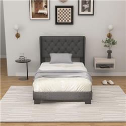 HU10494-T Upholstered Platform Bed with Button Tufted Headboard - Twin Size