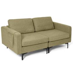 HV10299YE-A-HV10299YE-B Modern Loveseat Sofa Couch with Side Storage Pocket & Sponged Padded Seat Cushions, Green