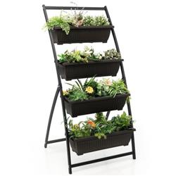 GT3902 4-Tier Vertical Raised Garden Bed with 4 Containers & Drainage Hole - Medium