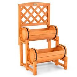 GT3925OR 2-Tier Raised Garden Bed with 2 Cylindrical Planter Box & Trellis, Orange