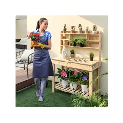 GT3927NA Large Garden Potting Bench Table with Display Rack & Hidden Sink, Natural