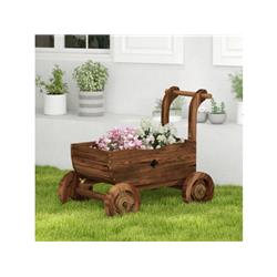 GT3930CF Decorative Wooden Wagon Cart with Handle Wheels & Drainage Hole, Rustic Brown
