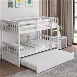 HU10398WH- Twin Size Over Bunk Bed with Pull-out Trundle & Ladder, White