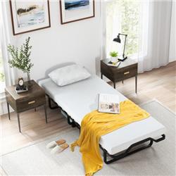 HU10423 Twin Size Folding Bed with Foam Mattress & Lockable Wheels