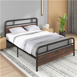 HU10455-Q Bed Frame with Industrial Headboard - Queen Size -  Costway