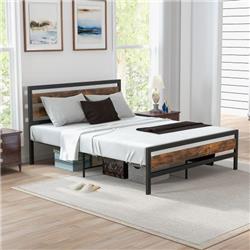 HU10461DK-Q Industrial Bed Frame with Rustic Headboard & Footboard - Queen Size
