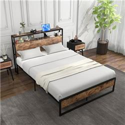 HU10474-F 82.5 x 55.5 x 39 in. Bed Frame with 2-Tier Storage Headboard & Charging Station - Full Size