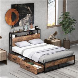 HU10475-F 82.5 x 55.5 x 39 in. Bed Frame with 2-Tier Storage Headboard & Charging Station - Full Size
