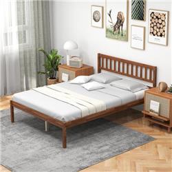 HU10481BN-F Wood Bed Frame with Headboard & Slat Support, Brown - Full Size