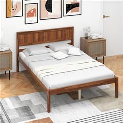 HU10482BN-F Bed Frame with Wooden Headboard & Slat Support, Brown - Full Size