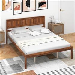 HU10482BN-Q Bed Frame with Wooden Headboard & Slat Support, Brown - Queen Size