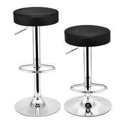 Picture of Costway HW52574WH Round Leather Seat Chrome Leg Adjustable Hydraulic Swivel Bar Stool, White - Set of 2