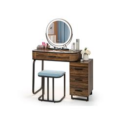 HU10330US-CF Vanity Table Set with 3-Color Lighted Mirror & Charging Station, Brown
