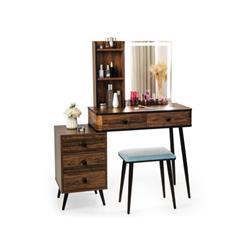HU10331US-CF Vanity Makeup Table Set with Lighted Mirror, Brown