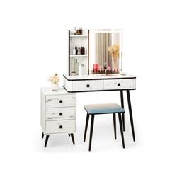HU10331US-WH Vanity Makeup Table Set with Lighted Mirror, White